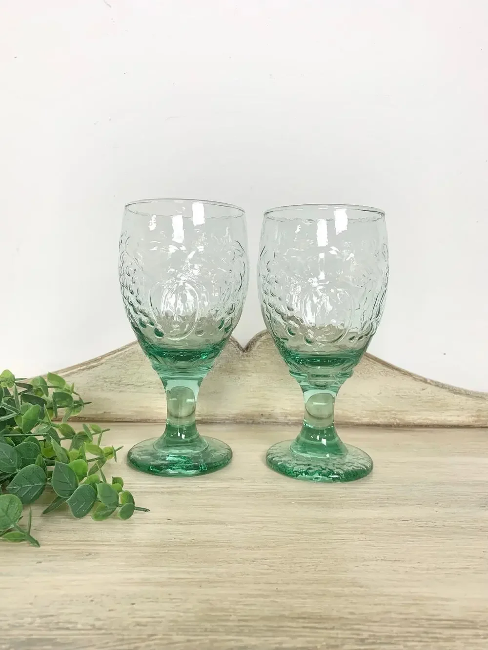 Vintage Libbey Orchard Fruit Green Glass Water Goblets Set of 2 Cottagecore